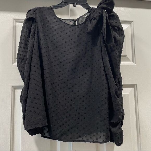 Zara Sheer Heart Polk Dot Shoulder Bow Blouse Size M - Picture 2 of 13